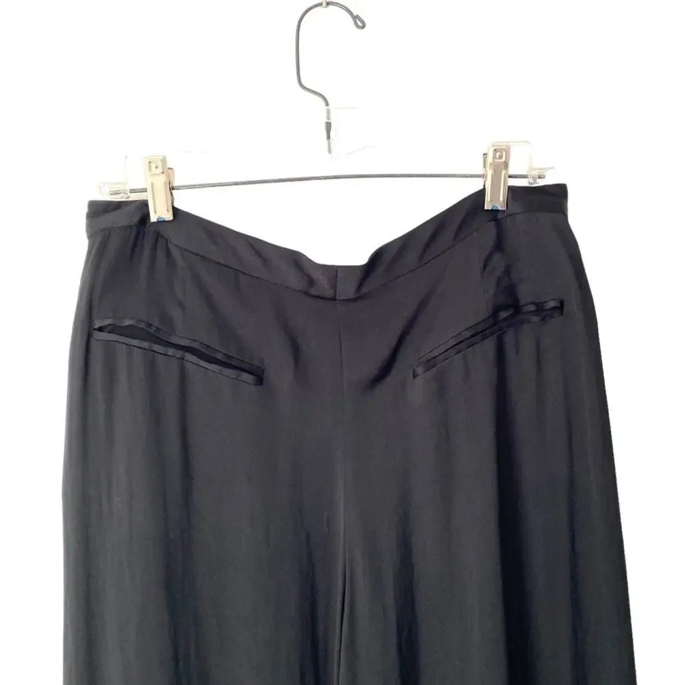 Rag & Bone Racine Black Wide Leg Charmeuse Pleated Pants size 10 High Rise